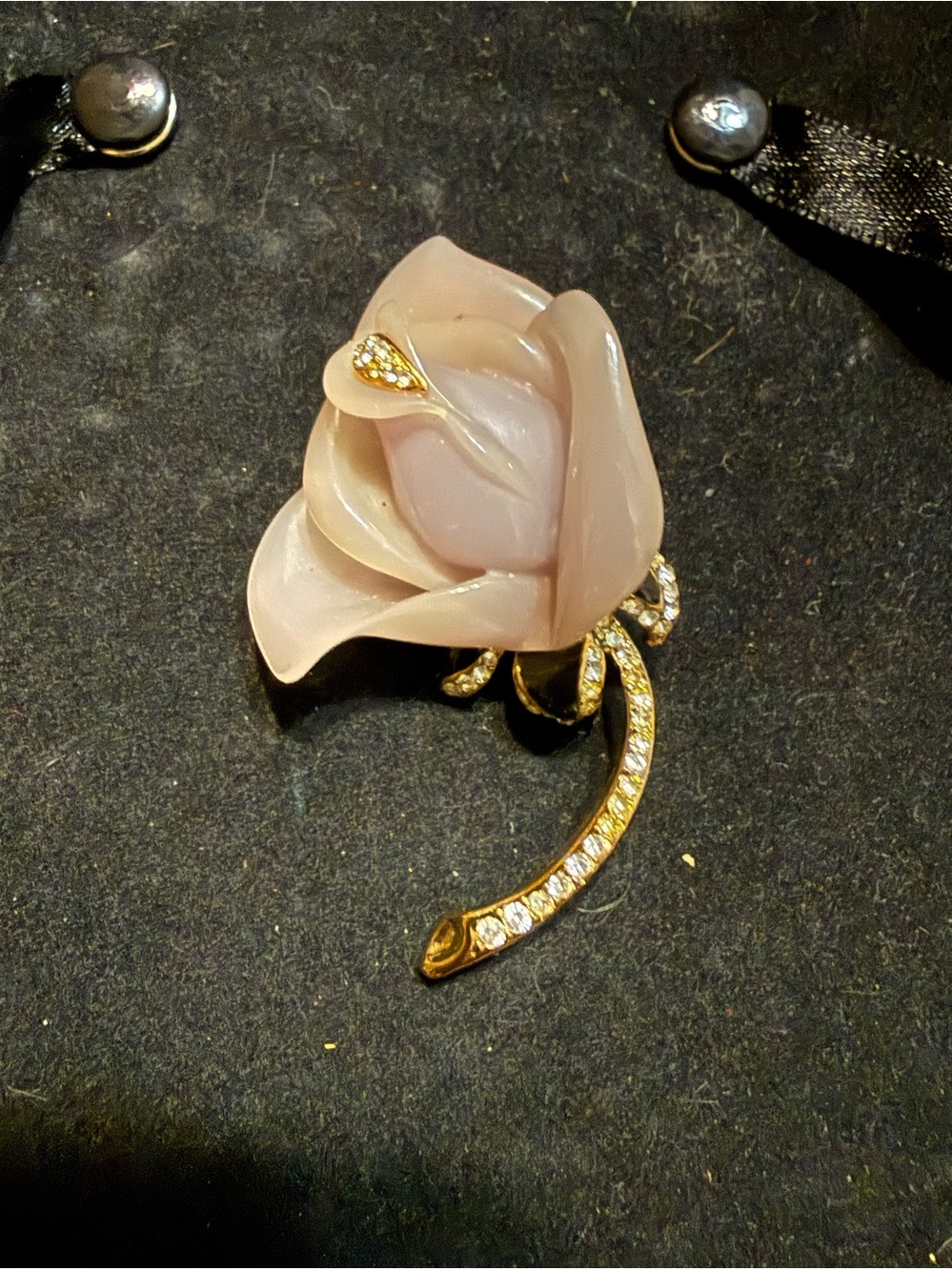 Delicate Pink Rose Brooch Pin with Gold Accents